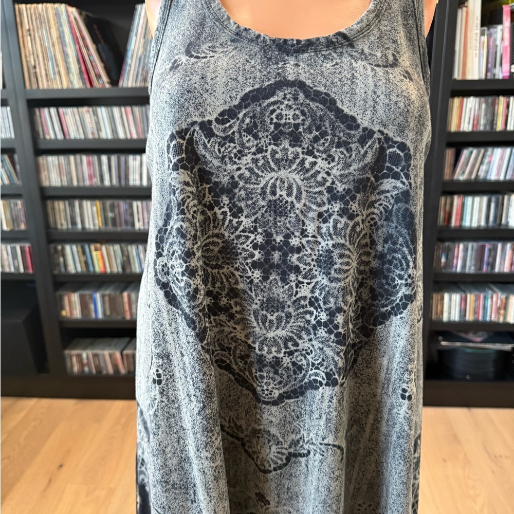 Source Unknown Black and Blue Patterned Sleeveles… - image 3